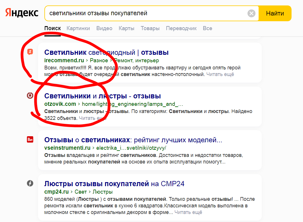 1-е направление: сайты с отзывами