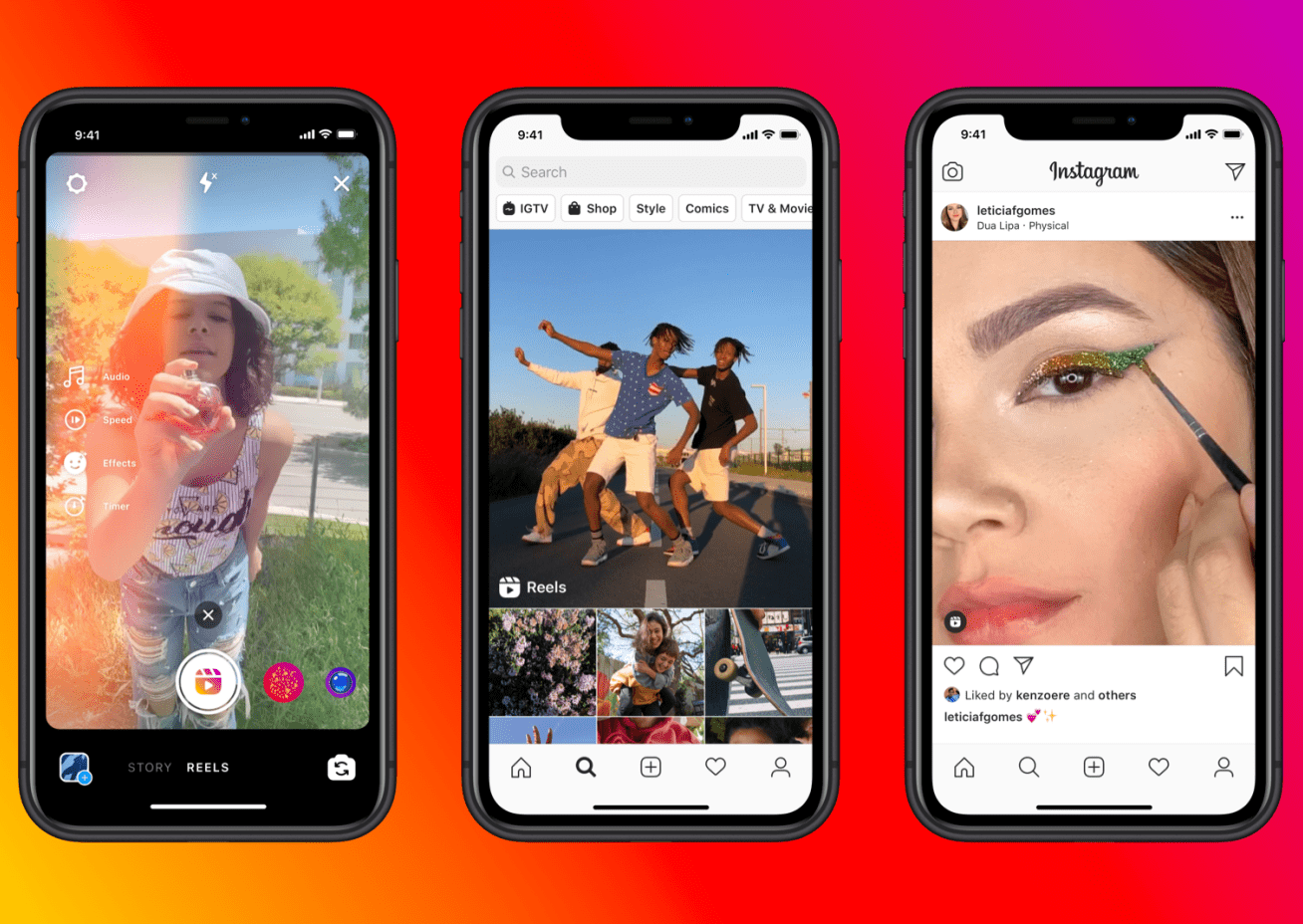 интерфейс функции Reels в Instagram