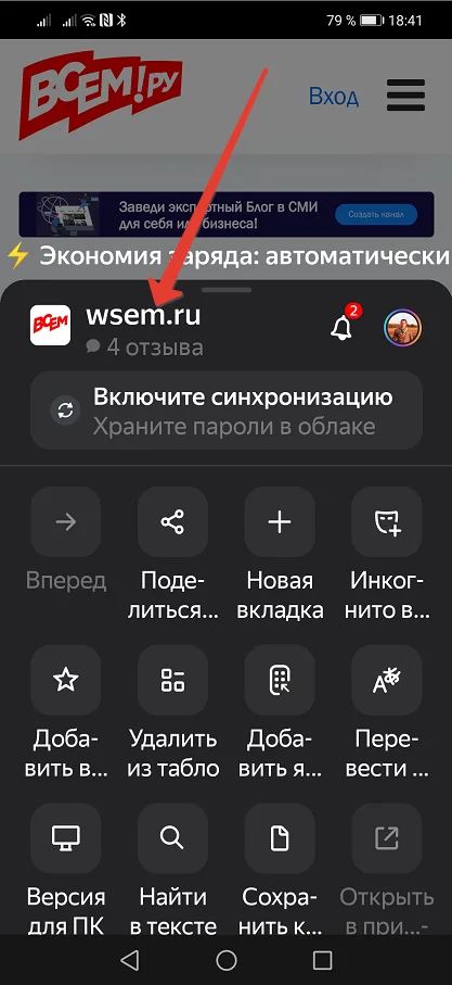 Рейтинг сайта в Яндекс Браузере